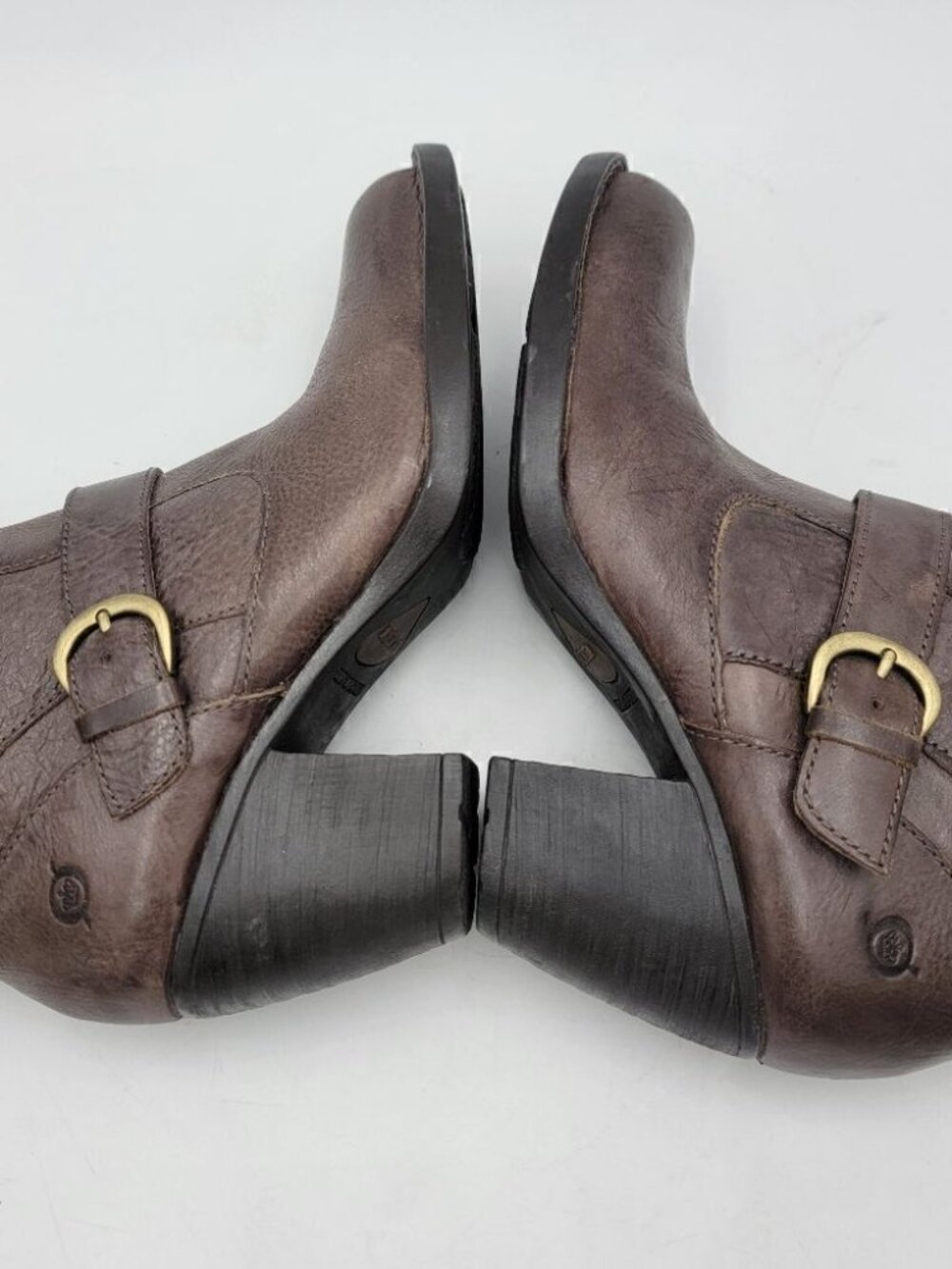 Born Brown Leather Boots Block Heel size 6.5 Maleri Zip‎ Up Buckle - Picture 3 of 10
